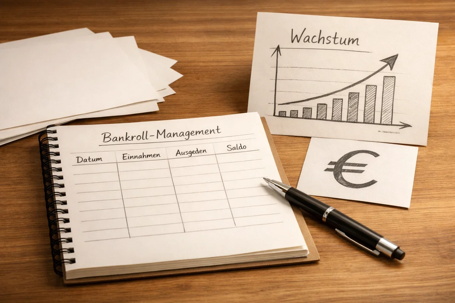 Finanzplanung mit Notizblock und symbolischem Euro-Zeichen