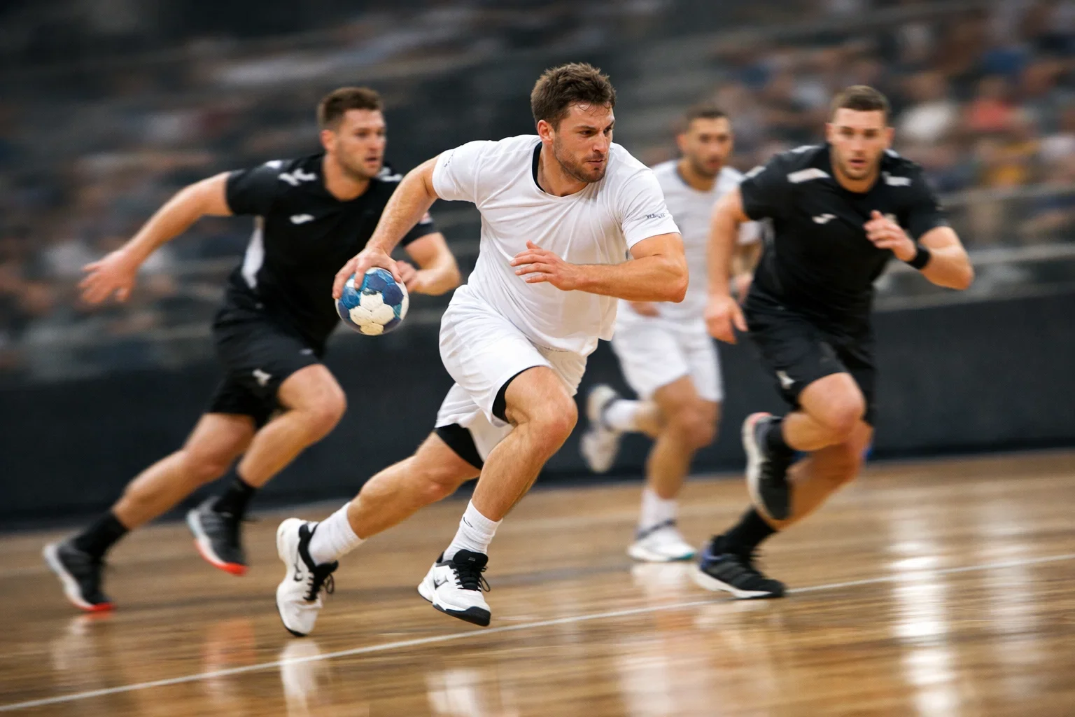 Handballspieler in schneller Bewegung während eines Konters