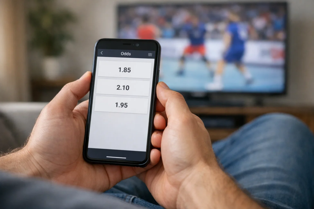 Sportfan vergleicht verschiedene Optionen auf dem Smartphone