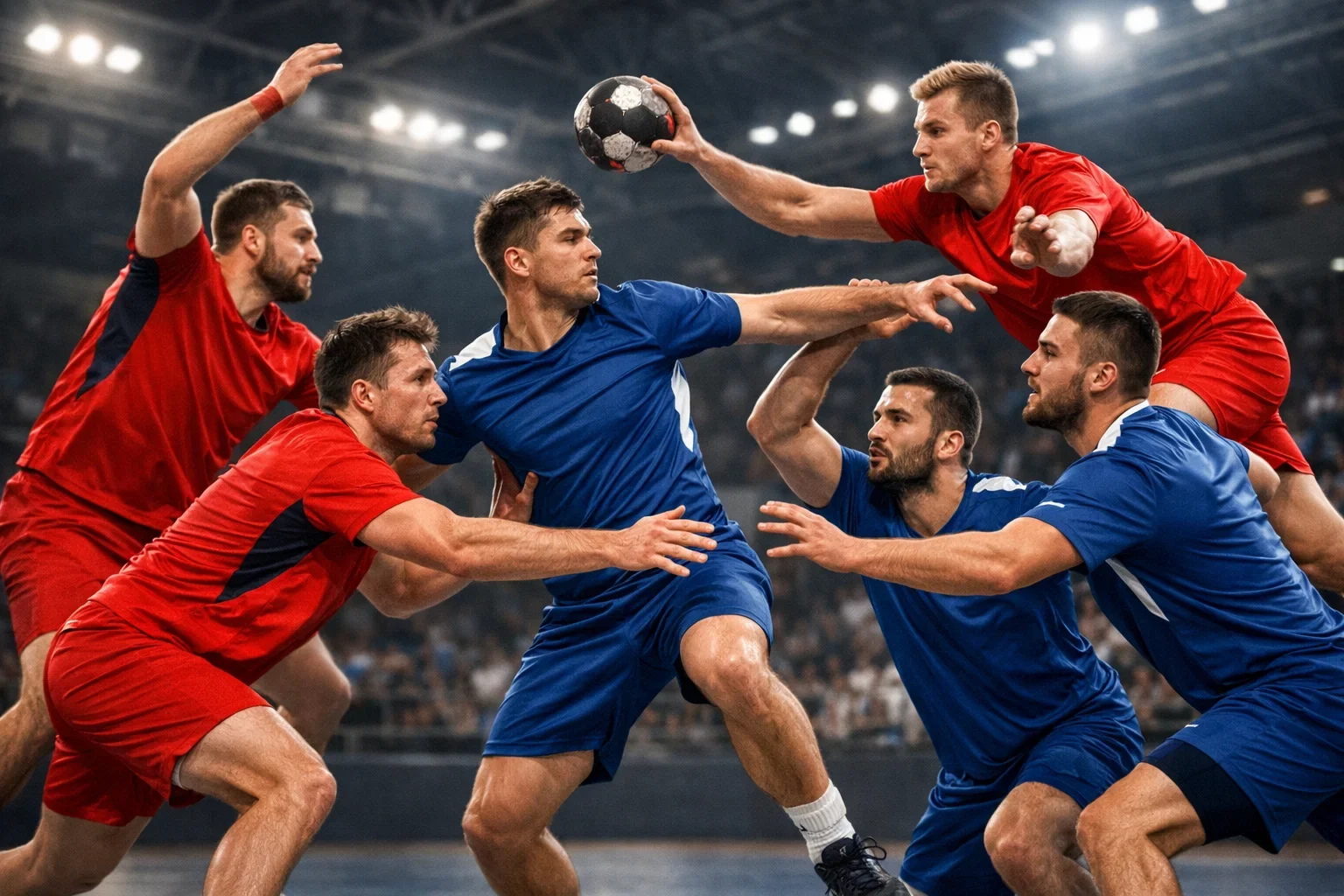 Handball-Spieler verschiedener Top-Teams in Aktion