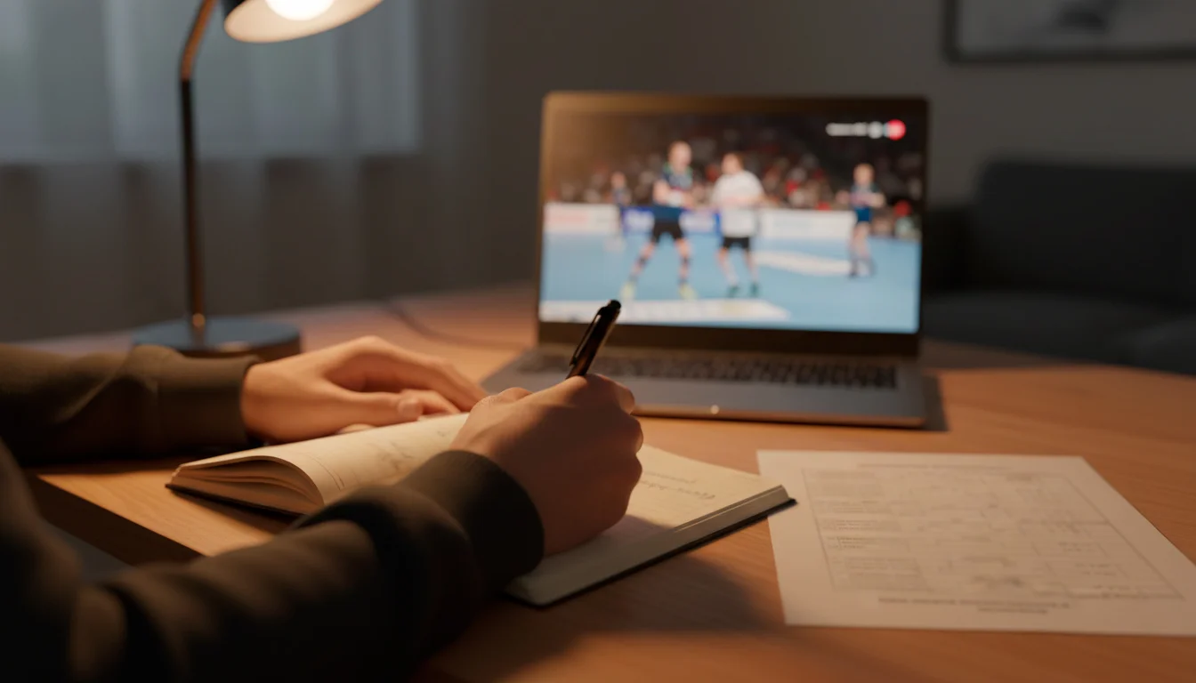 Handball-Spieler im Rückraum bereitet einen Sprungwurf vor während eines HBL-Spiels